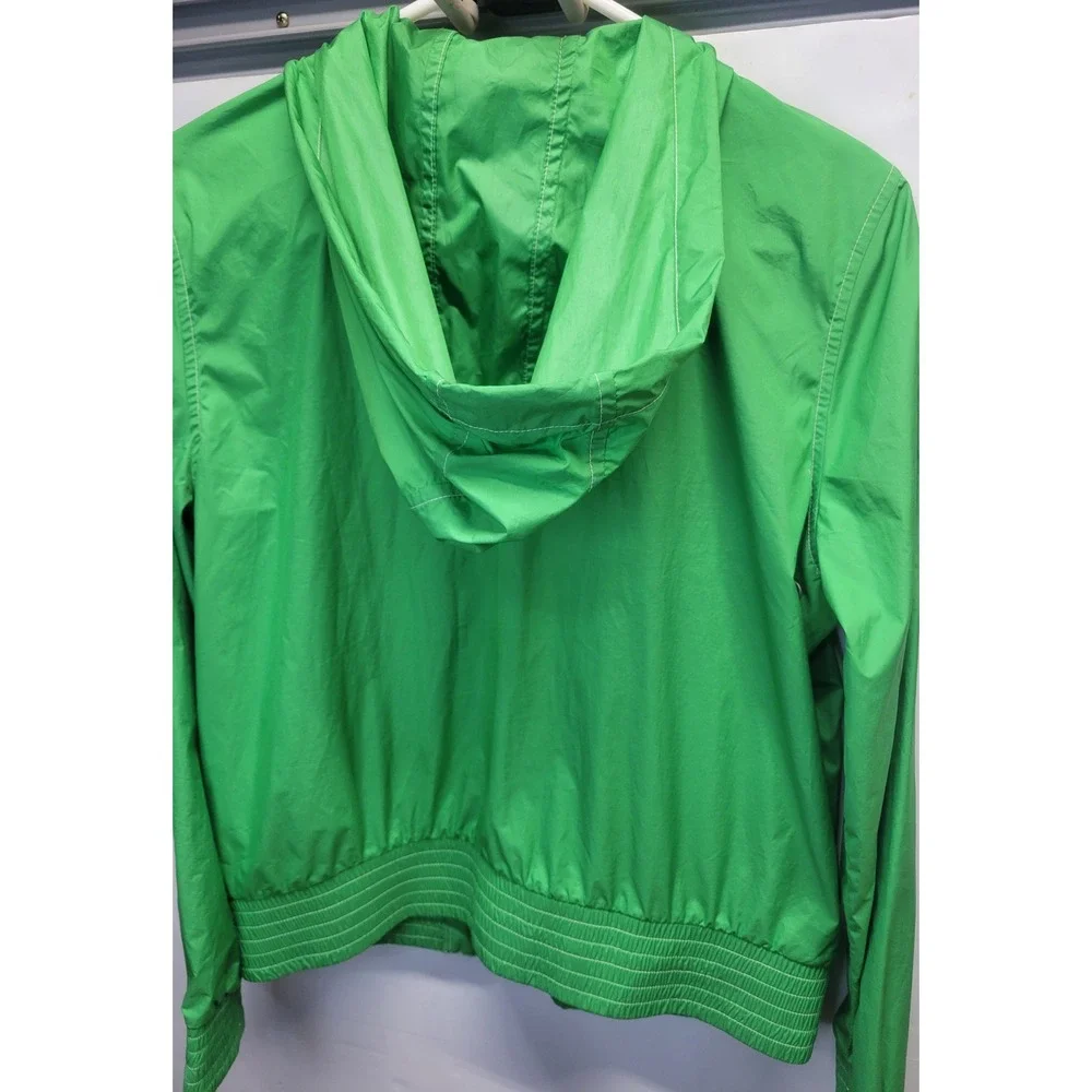 Vtg‎ Tommy Hilfiger Green Hooded Windbreaker Jacket Size L Full Zip Snap Front
